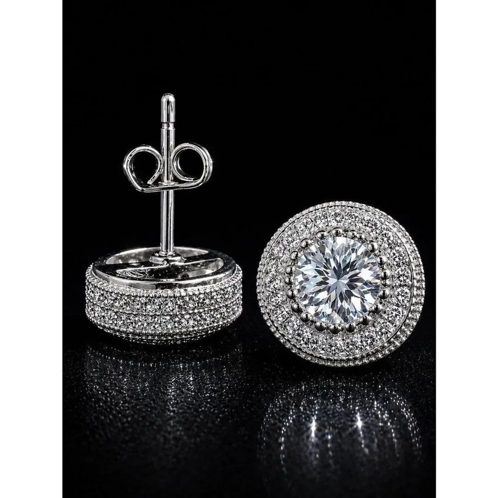 Silver Lab Diamond Stud Earrings - Picture 1 of 3